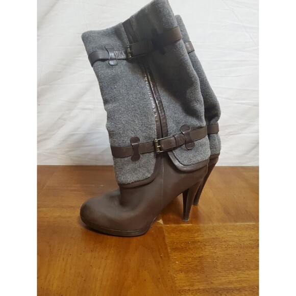 Cole Haan Nikeair Kennedy Stiletto Heel Brown Leather Gray Wool Boots Size 8 B - Picture 6 of 7